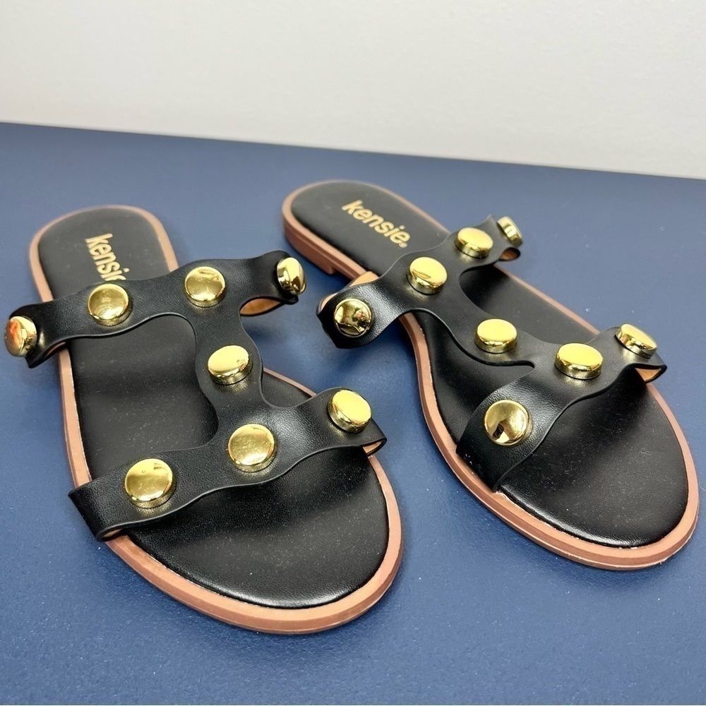 Kensie Manette Black Decorated Metal Slip On Sandal Size 6 - Picture 3 of 15